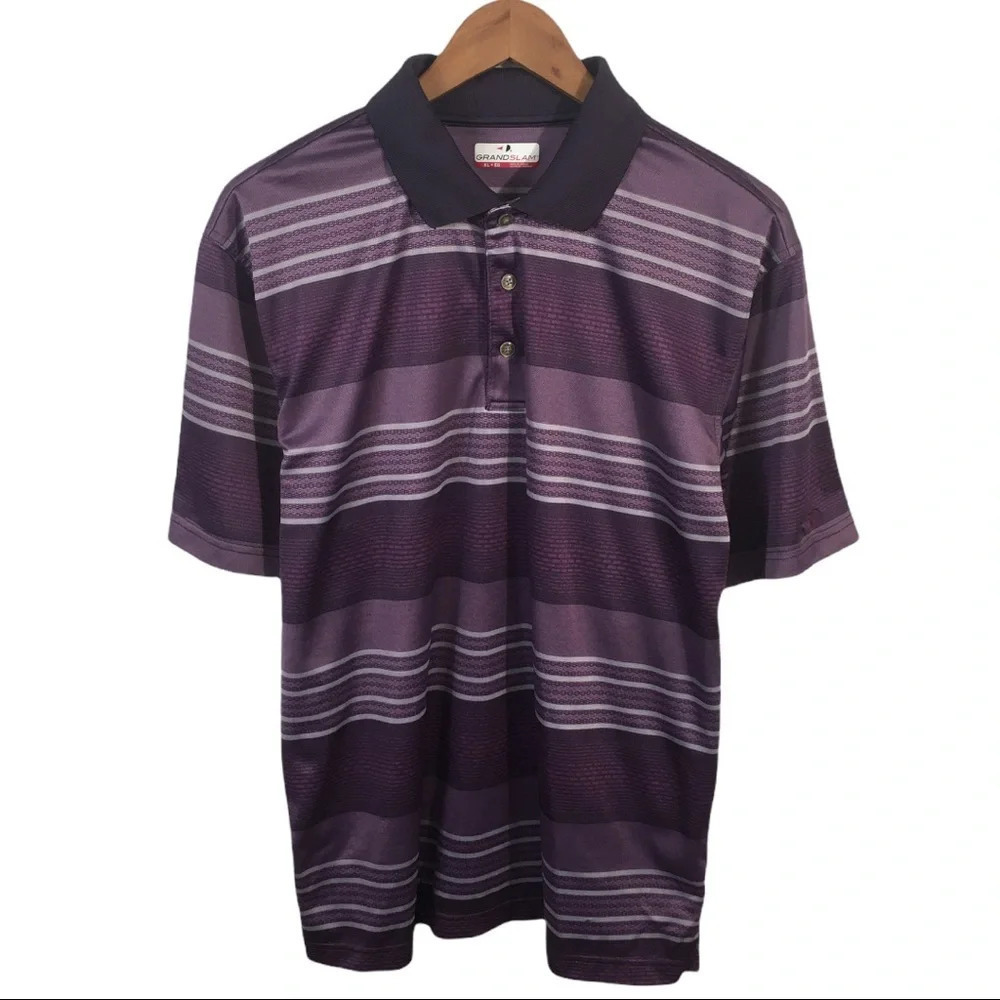 PO396 Men’s GRAND SLAM Striped Performance Polo Shirt XL
